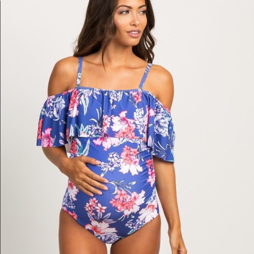 Off the Shoulder Floral Maternity Swimsuit